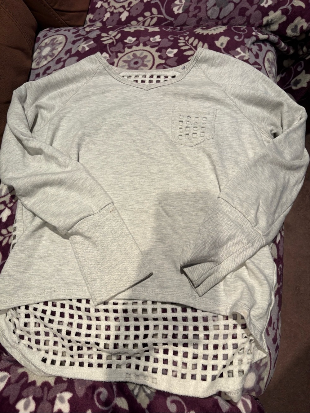 Kyodan Light Gray Girls' Long Sleeve Sweatshirt with Lattice Hem